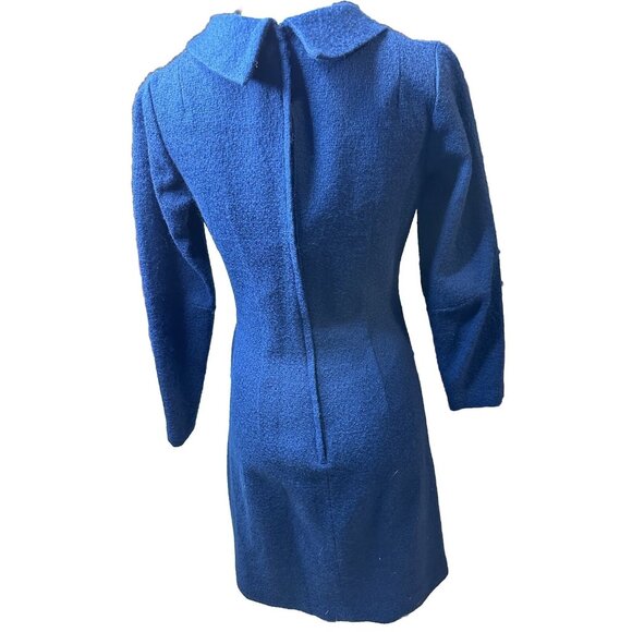 Dress Blue Midi Sheath Fitted Knit Cowl Long Sleeve Theatre Actress Doris Day - Picture 5 of 14